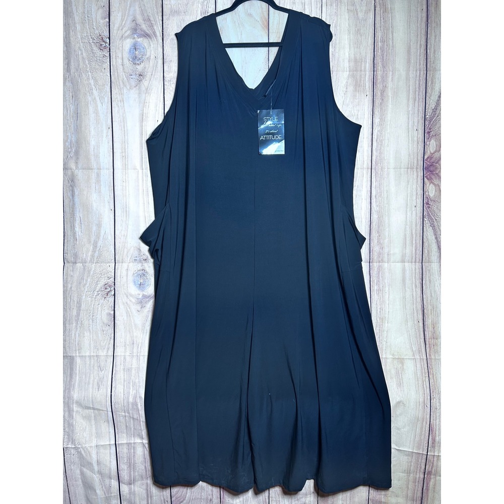 Attitudes Renee‎ Jumpsuit Womens 5XP Black V-Neck Wide Leg Cargo Pockets Travel